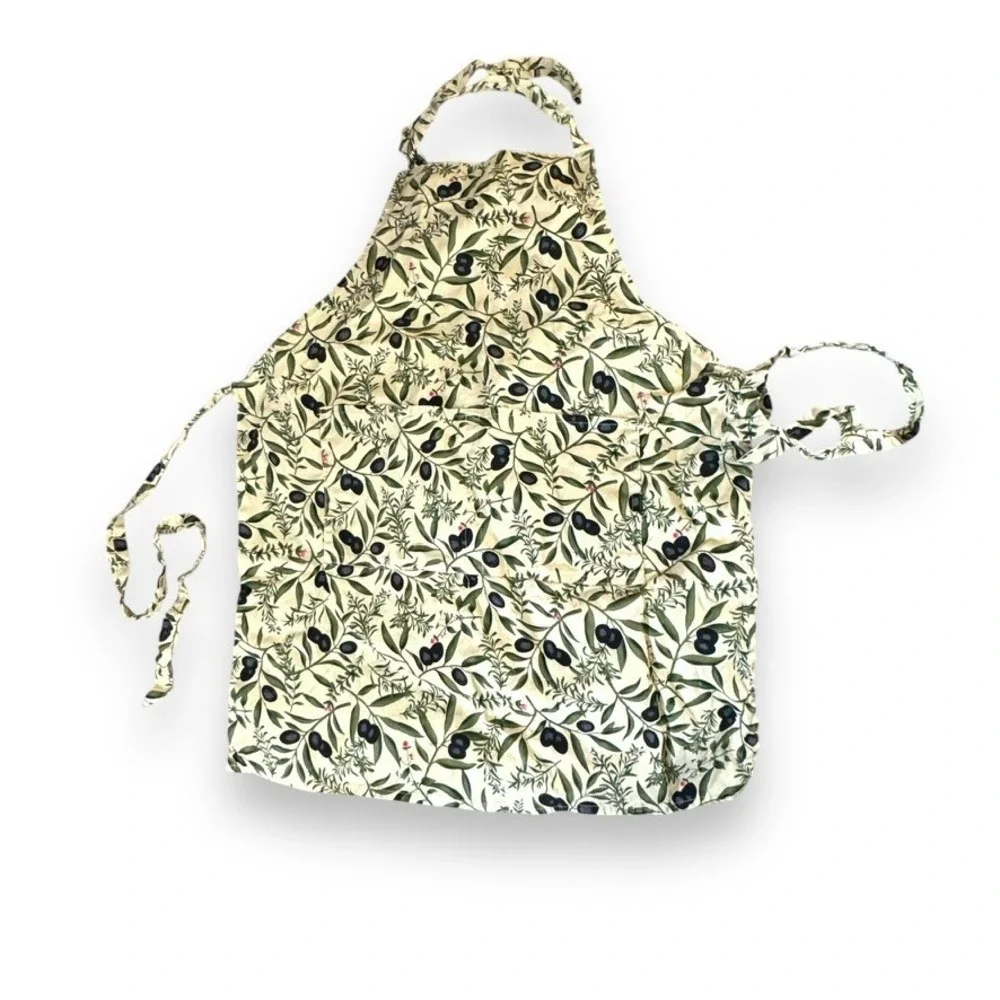 Kay Dee Designs Olive Print Kitchen Apron Green Cotton Front Pocket Tuscany